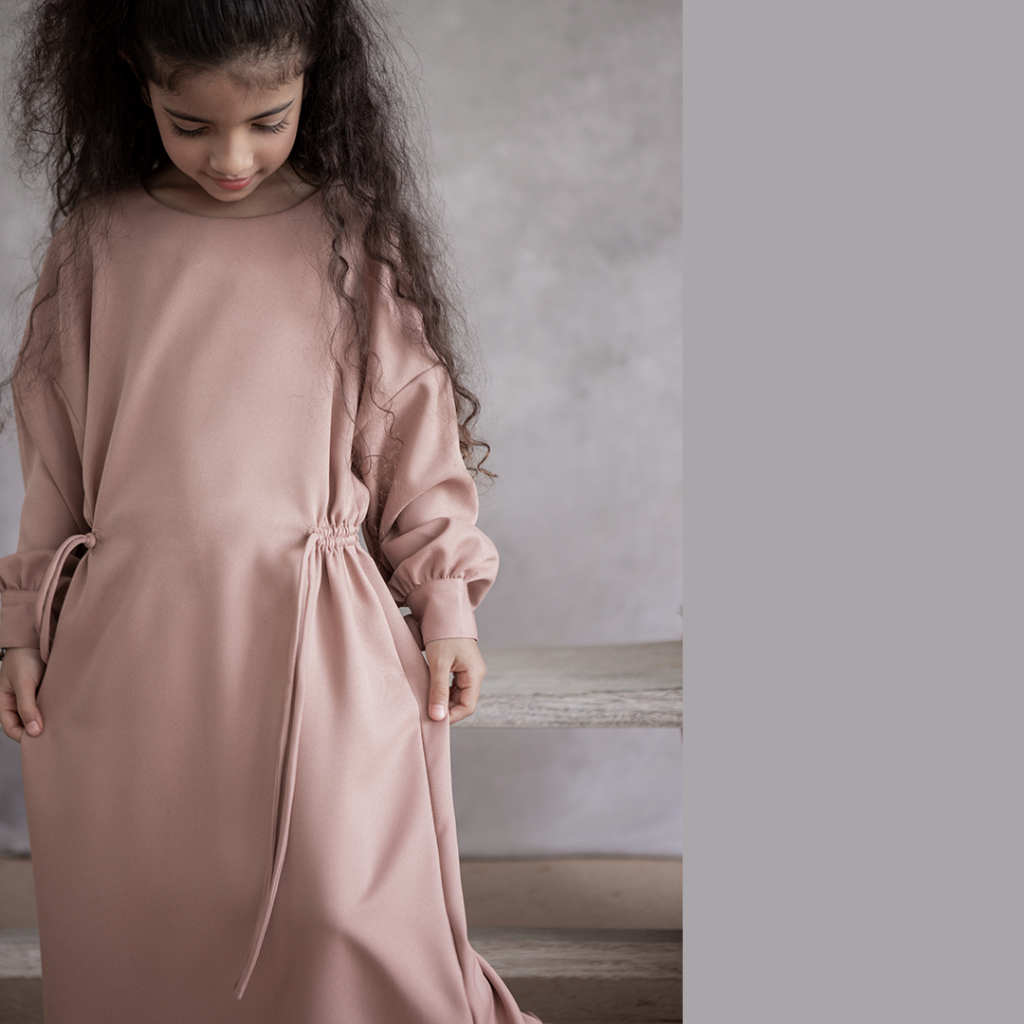 Deva Kids by Askal Label - Dress anak gamis bahan polyester details kerut pinggang warna hijau pink dan dusty pink mauve