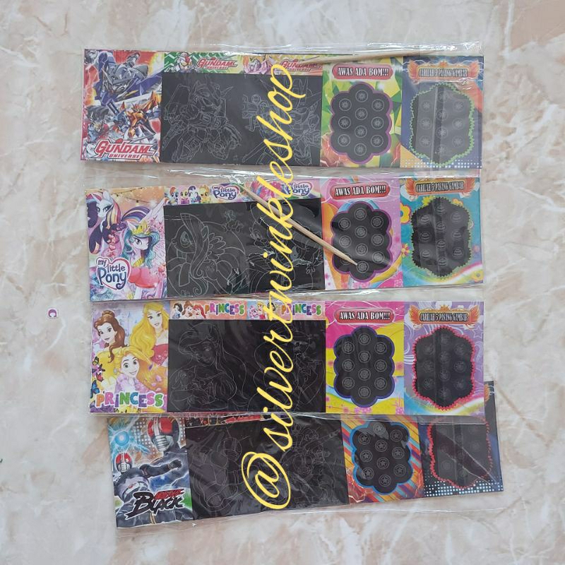 Mainan edukasi anak menggores mewarna mewarnai gosok lidi melukis menggambar hitam item gambar lukis