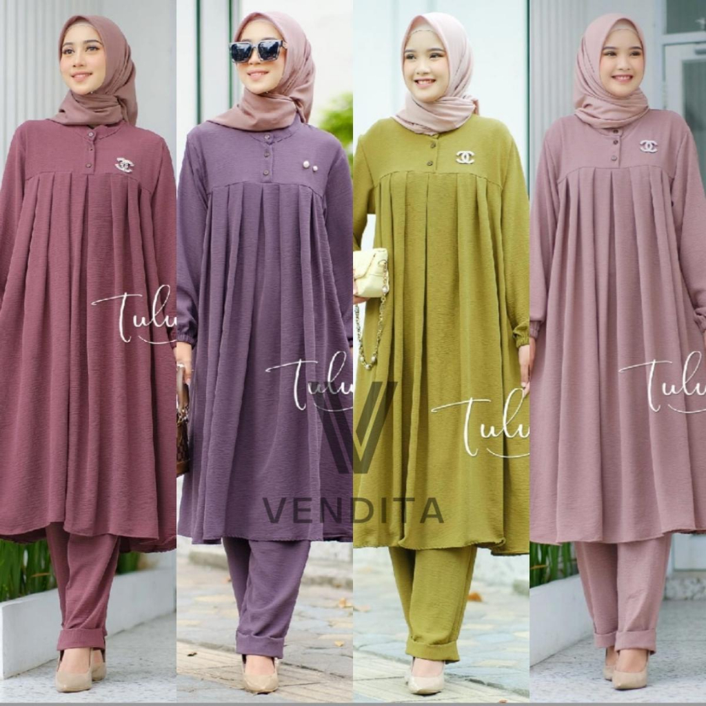 Tulus Signature Nira Set LD 110 - Setelan Wanita Muslimah One Set Celana-Long Tunik Bahan Crinkle Ai