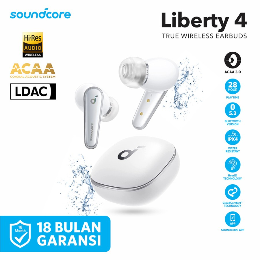 Anker Soundcore Liberty 4 Earphone TWS Bluetooth 5.3 LDAC IPX4 - A3953