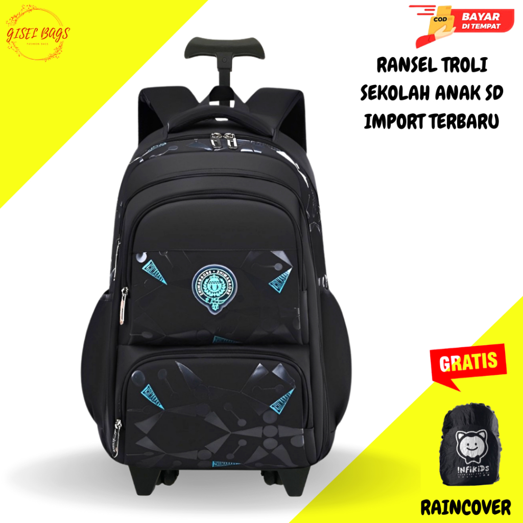 Tas sekolah trolly anak laki laki sd smp remaja import waterproof