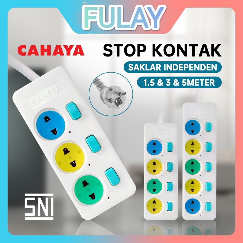 Stop Kontak Gepeng Kabel Saklar 1.5/3/5M &amp; 3/4/5 Lubang SNI / Merk CAHAYA SC-793/4/5