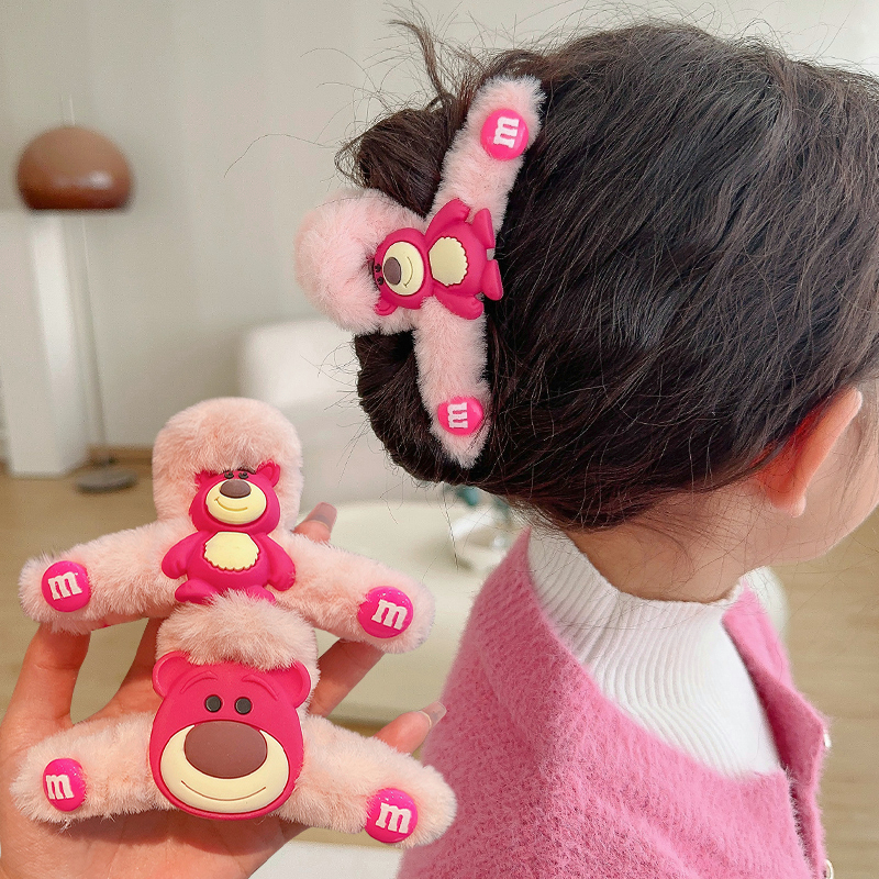 COD❤️Jepit rambut Lotso Beruang Stroberi Bulu Lucu Korea/ Bando Lotso Klip Rambut Wanita Anak Kuda Gadis Kecil Hair clip