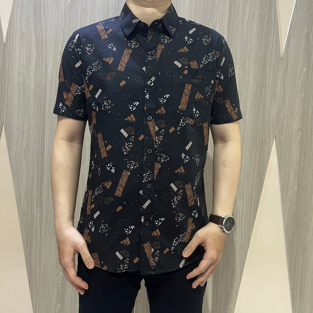 [GRIDLINE - S300 Copper Brown &amp; Olive Green - S326 Aqua Blue] Kemeja Pria Lengan Pendek Slimfit Katun Simple Motif Elegan Best Seller M-XXL