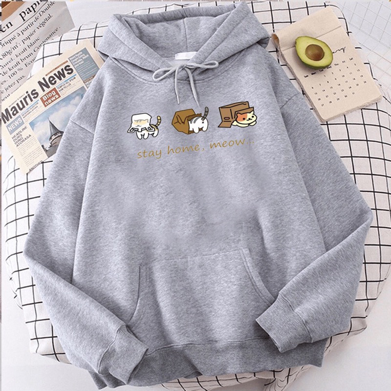 Sweater anak perempuan STAY HOME MEOW baju jaket sweter anak perempuan