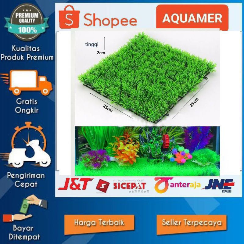 Rumput akuarium plastik rumput jepang runcing plastik daun plastik 25x25cm