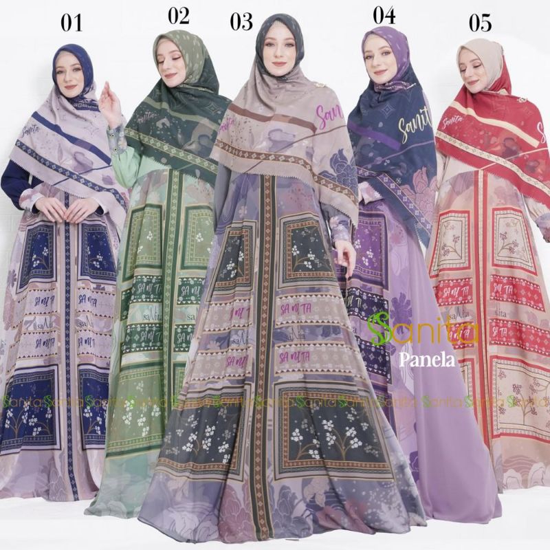 Gamis set panela syar'i 3in1 Dress , Khimar, Scarf by Sanita