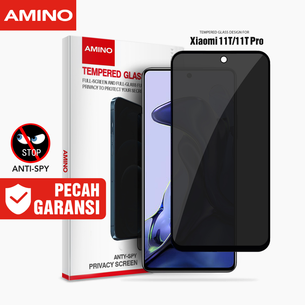 AMINO Anti Spy Tempered Glass Untuk xiaomi 11T / Xiaomi 11T Pro Privacy Glass 6.67 inch/ Antispy Antigores / Anti Gores / Anti Gores Screen