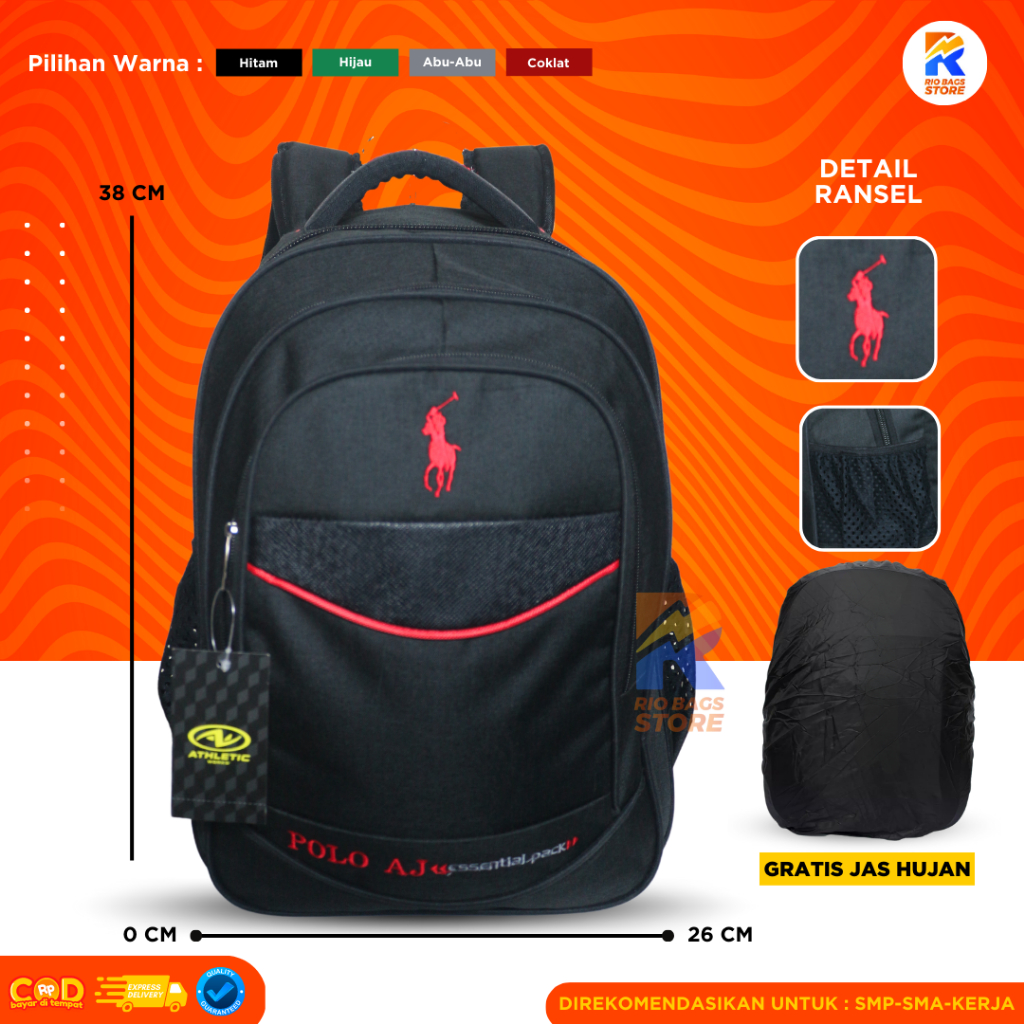 Tas Sekolah Polo AJ / Tas Kerja Polo /Tas Laptop Sekolah Unisex