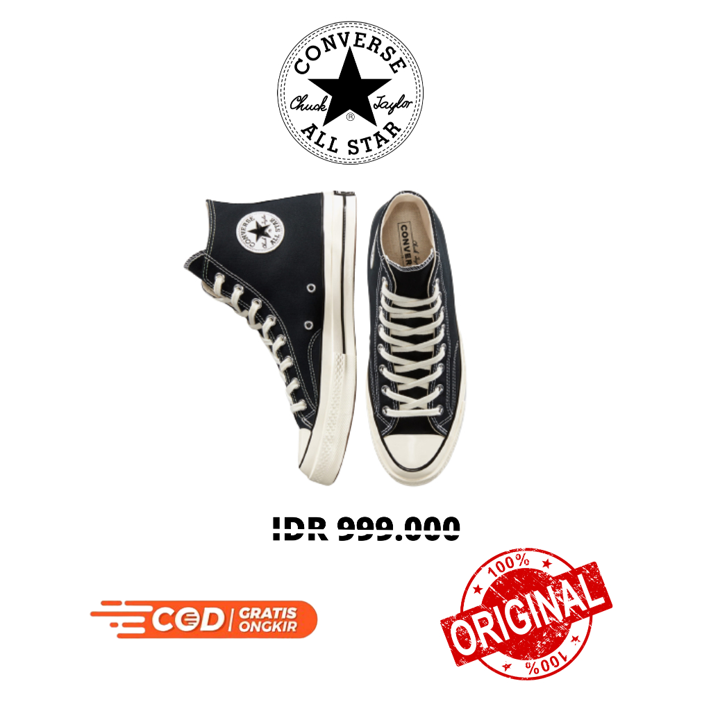 sepatu sneakers | converse chuck taylor 70s high 'black white' | original