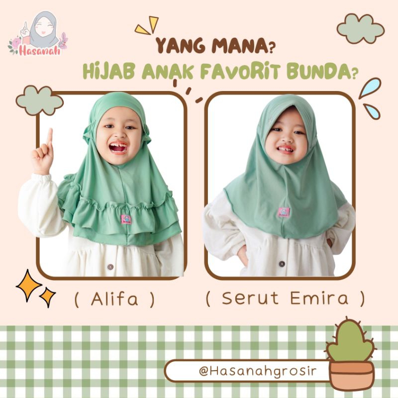 Hijab bergo alifa serut anak sage jilbab serut sage green