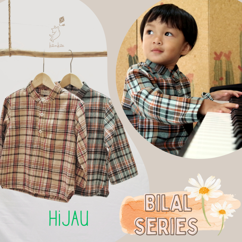 KitnKite Baju Koko Flanel Anak Seri Bilal [Hijau] 1-6 Tahun/ Kemeja Flanel Anak Laki