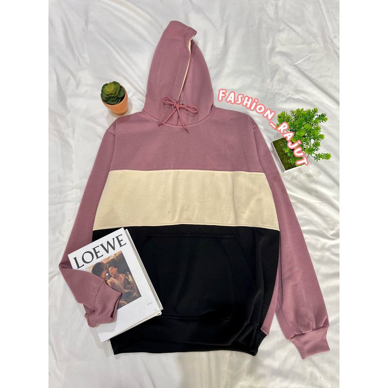 Hoodie sweater combinasi pria wanita bahan place 280 halus