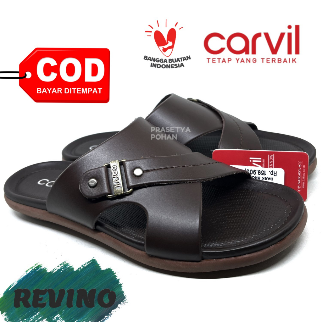 Sandal Kulit Pria Slop Carvil Original - Sendal Slide Pria Kulit Original Carvil X1