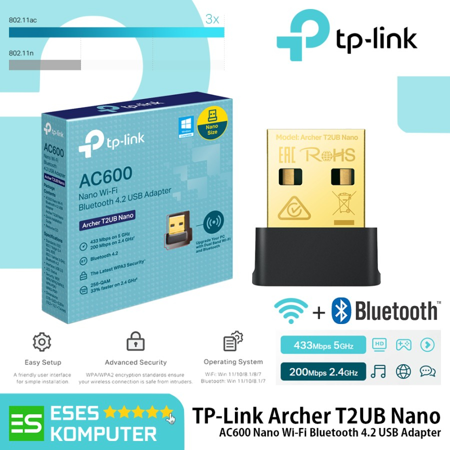 WiFi Adapter TP-Link Archer T2UB Nano AC600 Wi-Fi Bluetooth 4.2 USB