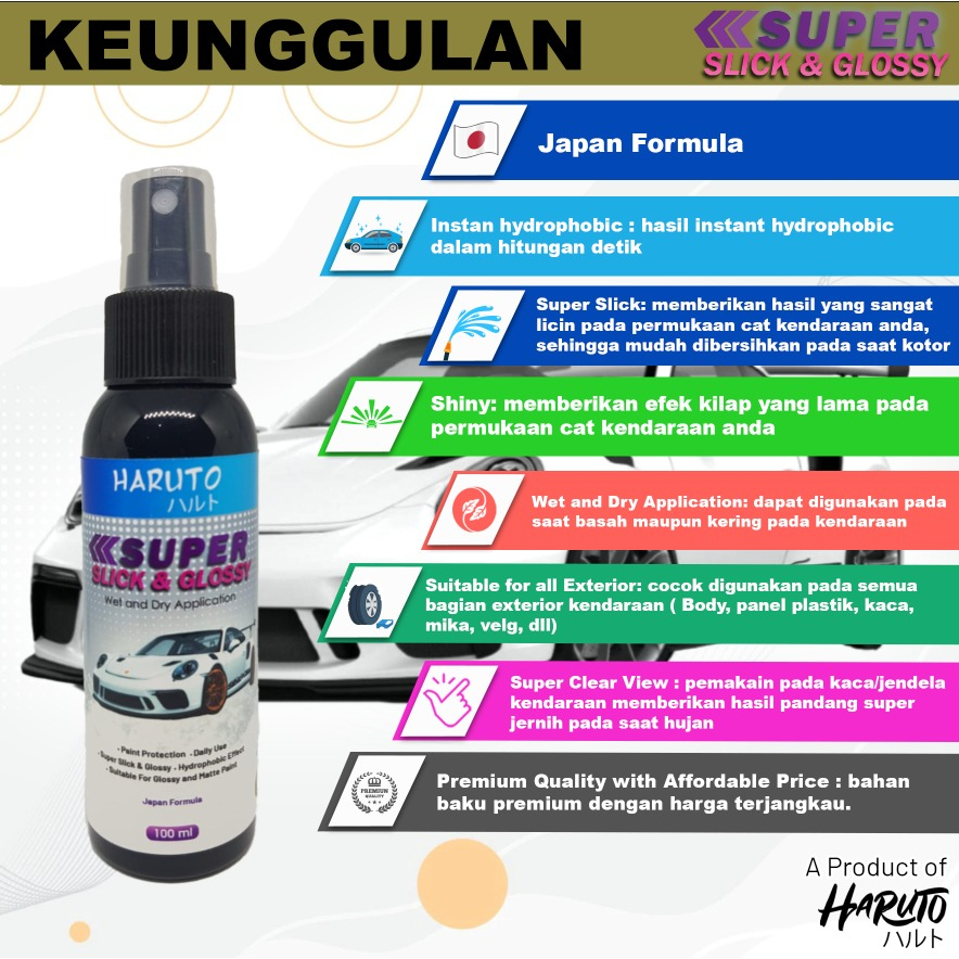 Super slick &amp; Glossy 100ml by Haruto pengilap body mobil dan motor secara instant