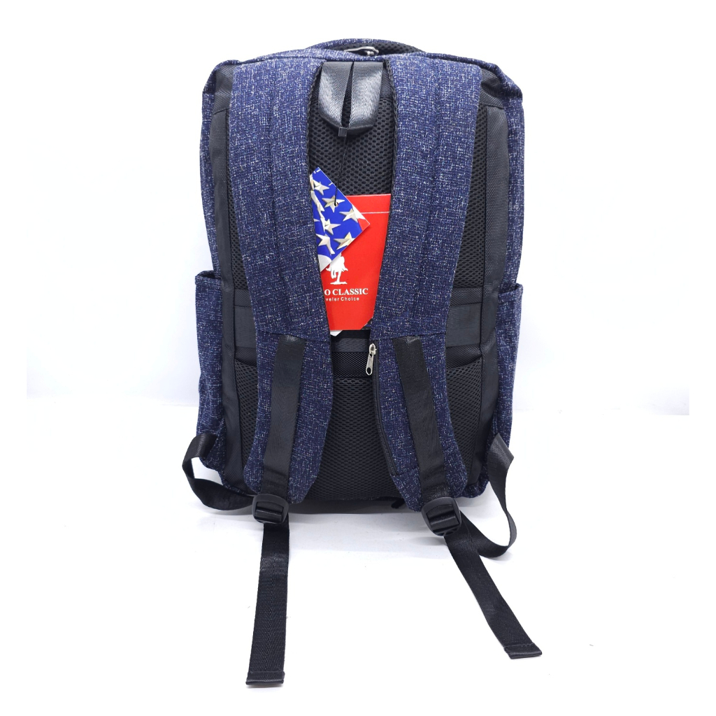 TAS POLO CLASSIC MOTIF CORAK BAHAN JEANS HALUS BESAR 18&quot; SELITING ANTI MALING / RANSEL LAPTOP POLO CLASSIC JEANS + USB BESAR 18&quot; MURAH KUAT / TAS LAPTOP POLO CLASSIC SELITING ANTI MALING CORAK JEANS / TAS KERJA POLO CLASSIC MOTIF CORAK IMPORT BESAR ORI