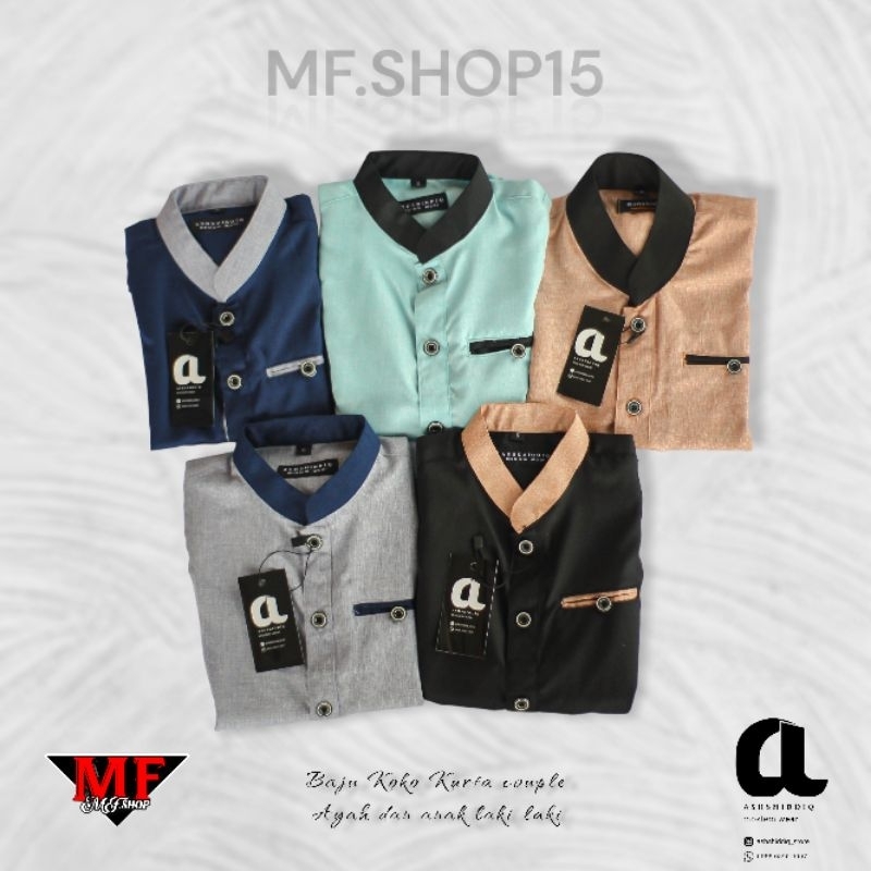 BARU BAJU KEMEJA KOKO COUPLE AYAH DAN ANAK LENGAN PENDEK TANGAN PENDEK BAHAN KATUN MADINAH HALUS ADE
