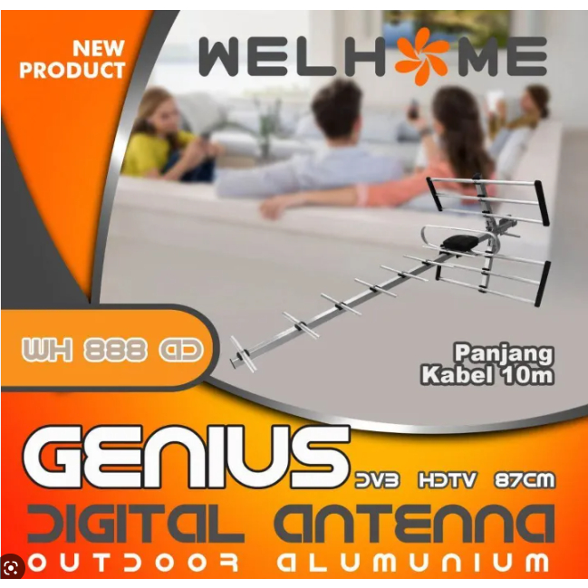 Antena TV Luar Welhome Genius 888 AD / 889 AD New bonus kabel 10 M Original Siaran Digital bisa untu