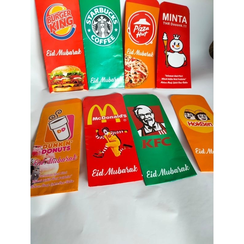 

[Lembaran] 100 Lembar amplop lebaran motif mixue,burger, Starbucks versi jumbo free plastik