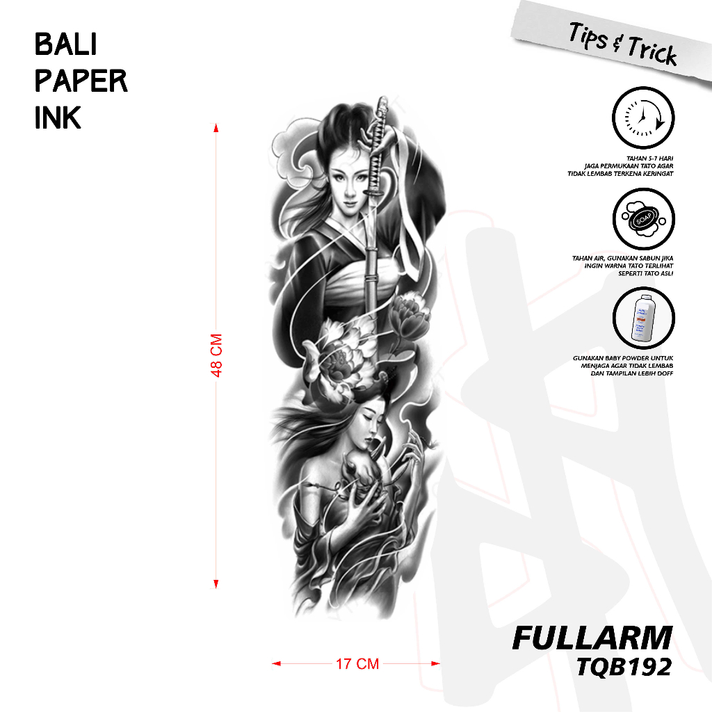 Bali Paper Ink TQB192 Samurai Tatto Temporary Basic Tato Temporer Full Arm - Tato Lengan