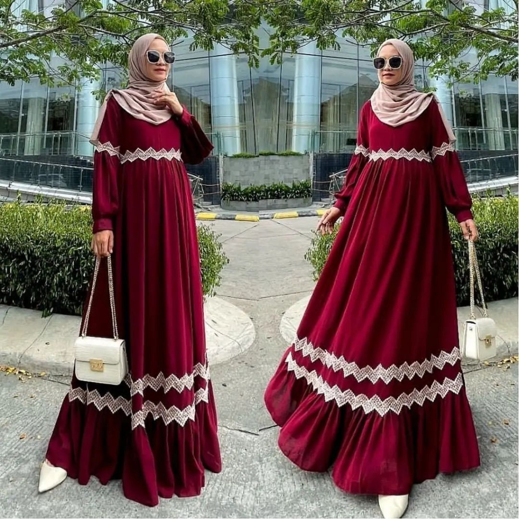 Kimiko Lace Dress Gamis Muslim / Fashion Gaun Maxy Wanita Pesta / Gamis Muslim Kondangan Matt Ceruty