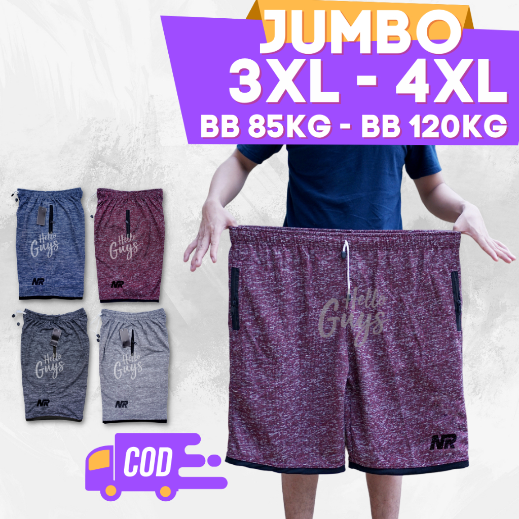 CELANA PENDEK JUMBO BB 90Kg 100Kg 110Kg 120Kg UKURAN 3XL 4XL MOTIF POLOS KANTUNG RESLETING