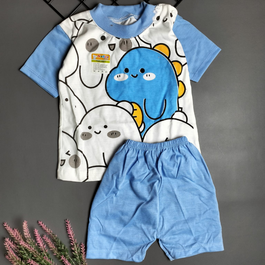 piyama setelan bayi 3-12 bulan motif cute dino