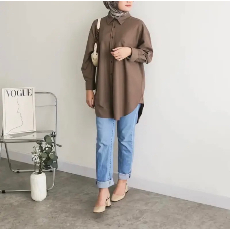 Kemeja Basic Polos Wanita Rayon Twill