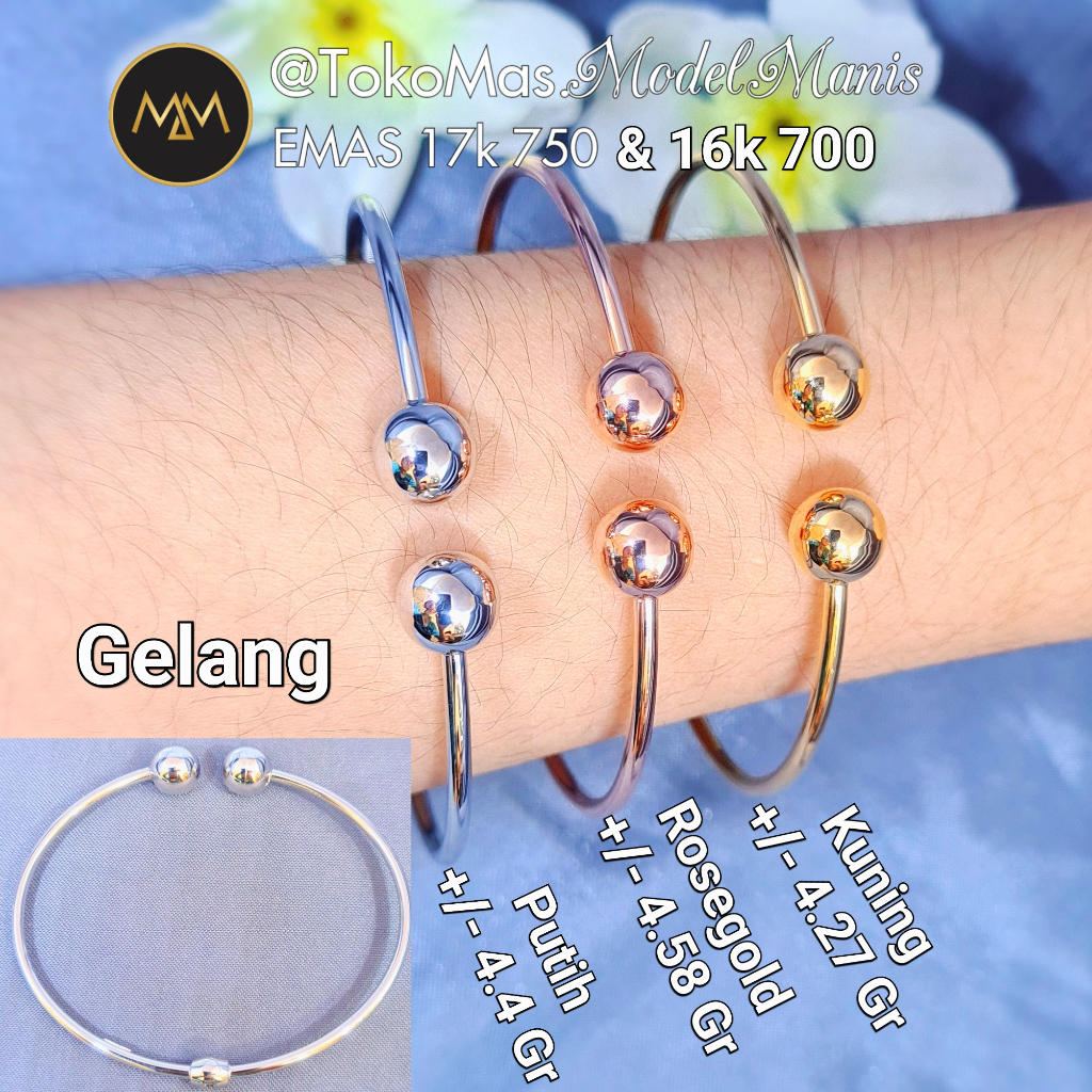 Gelang tinju emas putih rosegold emas kuning 750/700 kadar 16k/17k