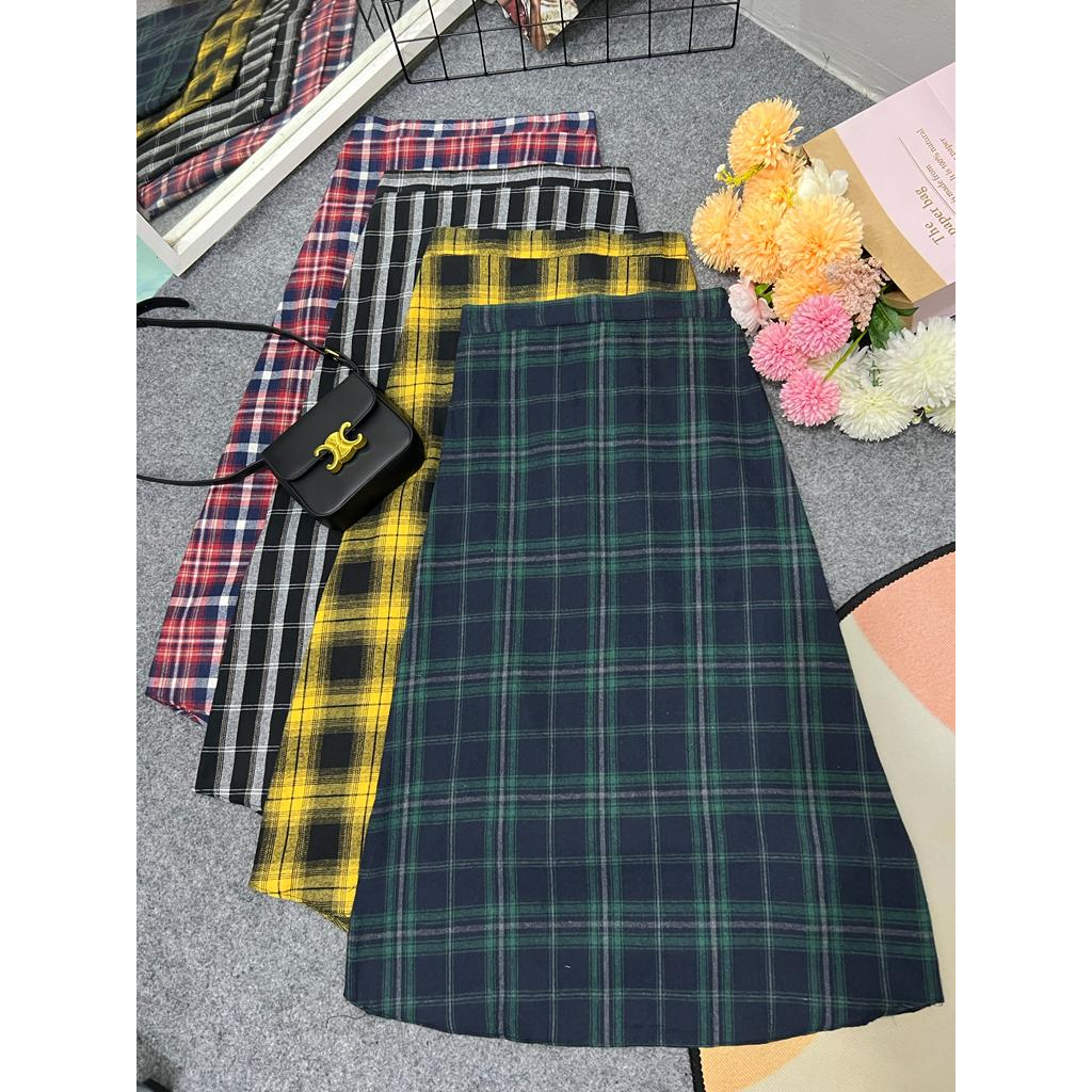 Halo_ rok kotak wanita | skirt A line korean style | rok panjang vintage