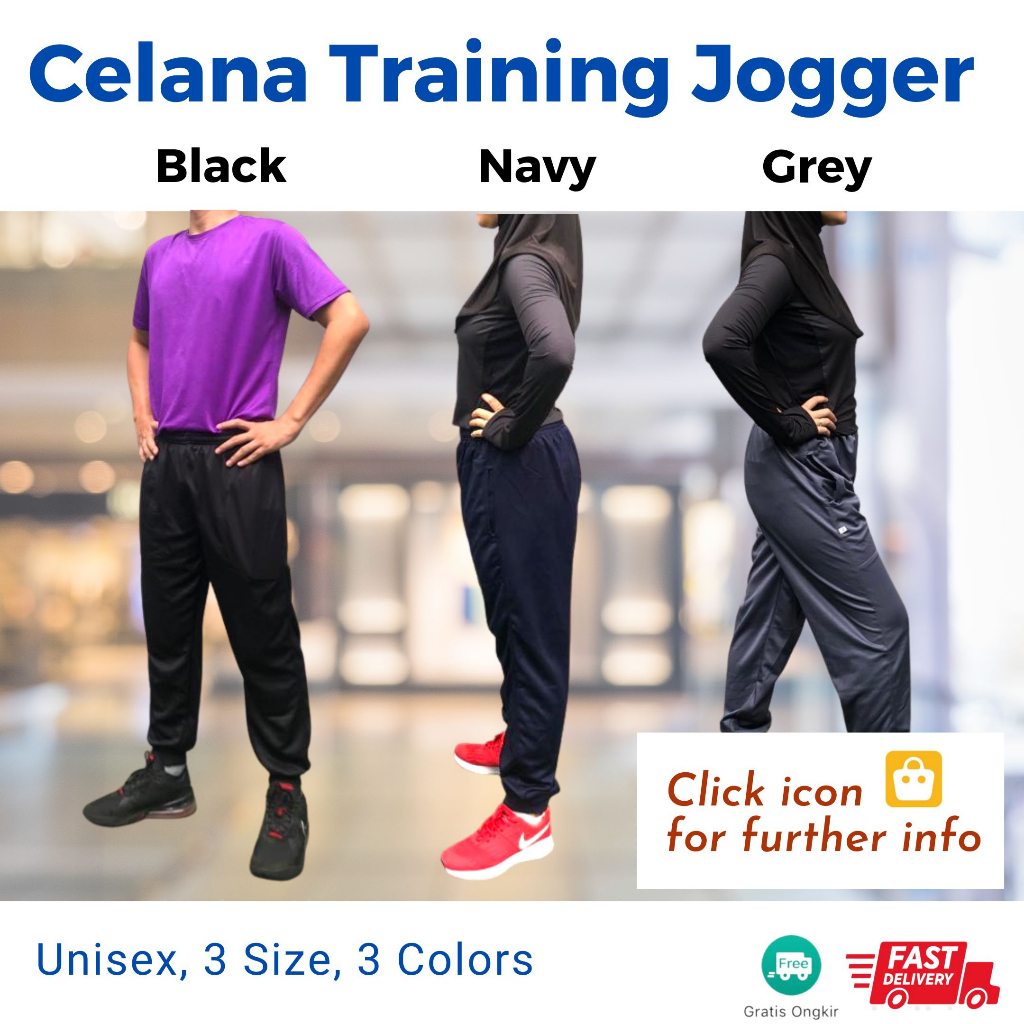 Celana Training Jogger Unisex 3 Warna 3 Size hingga XXXL Comfortable Quick Dry