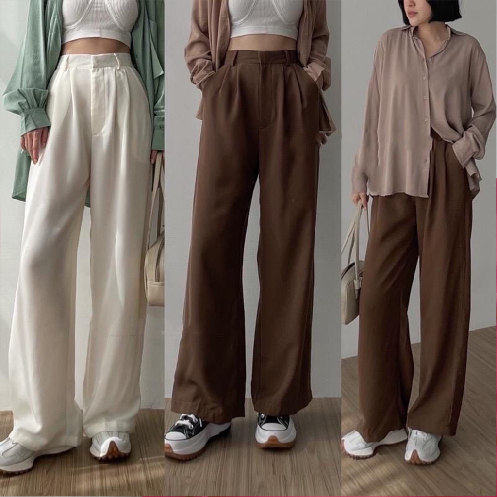 Loose Pants 999 Trousers Wanita Highwaist - Celana Anti Kusut - Celana Kulot Wanita