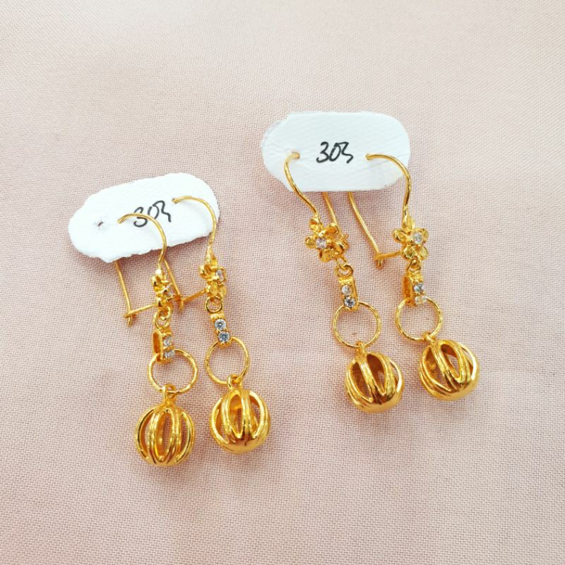 Anting gantung bola emas asli kadar 300