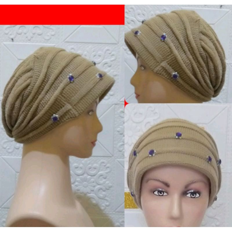 ciput rajut kupluk ibu turban emak payet premium