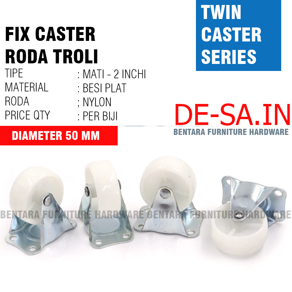 RODA 2 INCHI PUTIH NYLON -  HIDUP / MATI / KUNCI / FIX SWIVEL CASTER TROLI KECIL