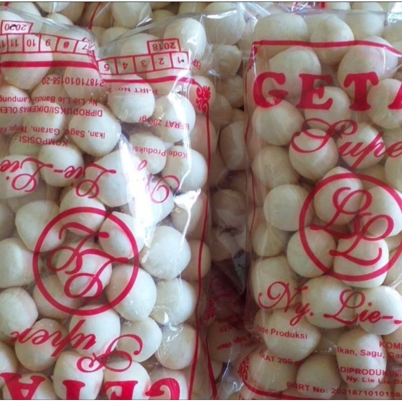 

kerupuk getas super ny lie lie 200gr,kerupuk getas bulat bulat rasa ikan segar halal.