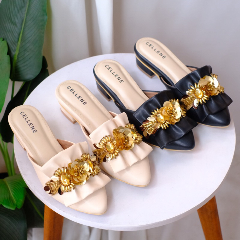 CELLENE Brigita Beads Heels / sepatu selop berpayet