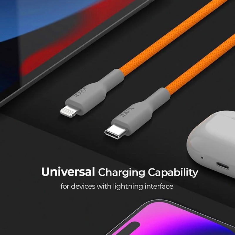 RAPAtech KABEL DATA USB TYPE C TO LIGHTNING NYLON BRAIDED PD FAST CHARGING UP TO 27W FOR iPhone 11 12 13 14 PRO MAX (DC-2024)