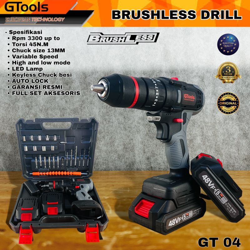 PROMO BOR CORDLESS 48V 13MM GTOOLS GT04 CHUK BESI 2BATRE