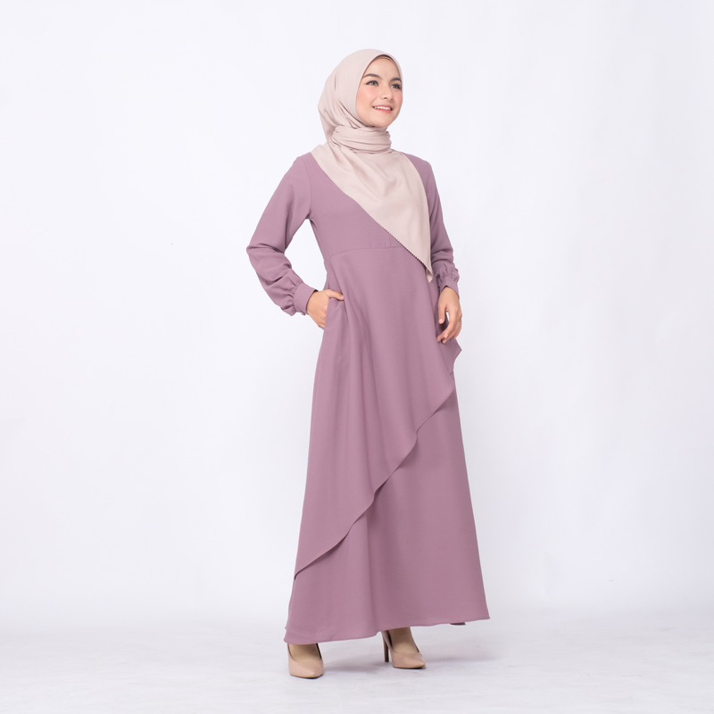 YASMIN DRESS WOLLYCREPE GAMIS LAYER DEPAN BUSUI FRIENDLY DRESS KONDANGAN by hawacorner