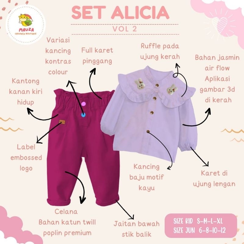 Ready ‼️ Set Anak Lucu Alicia &amp; Casual Distro by Mauza Kids Bisa COD setelan Anak Premium