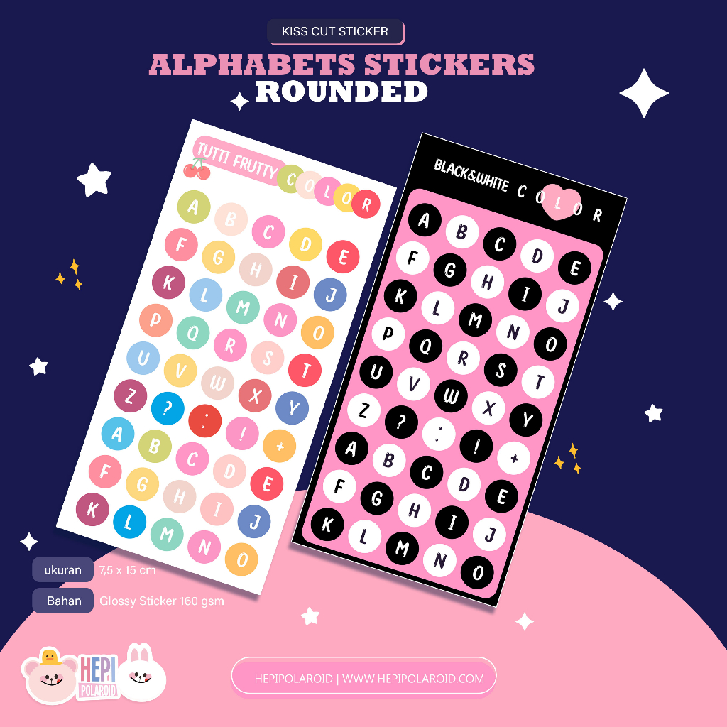 

Alphabets Sticker Rounded Colorfull Kiss Cut Stiker Scrapbook Bullet Journal