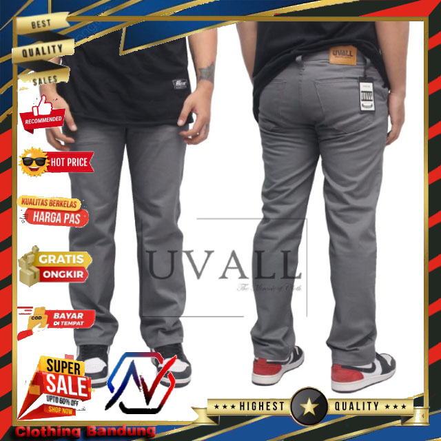 AV - Celana Panjang Reguler Chino/Cino/Chinos Pria/Cowok Standar - coklat, krem (cream)