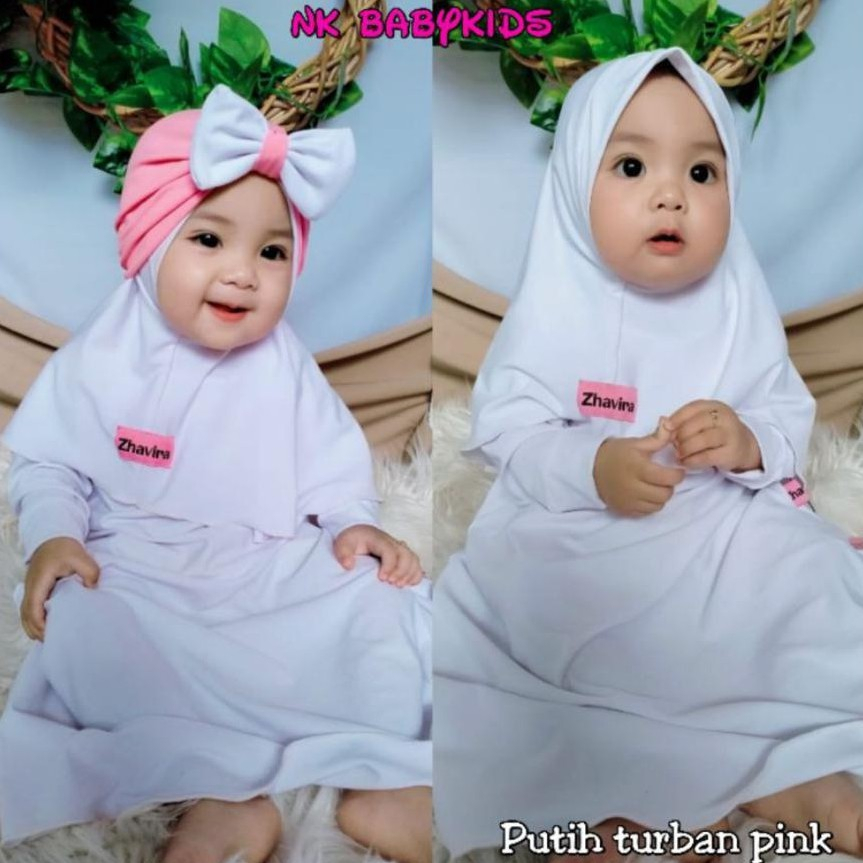 Azibah Syari Gamis Anak Usia 0-6 bulan 1 2 3 tahun+Hijab/Turban Kepala Ukuran S-M-L Bahan Jersey Lembut Adem Baju Anak Perempuan Fashion Kids Kekinian Terbaru