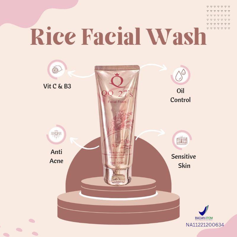 BPOM QQ 27’s ROSE GOLD RICE FACIAL FOAM 100ML ORIGINAL BPOM