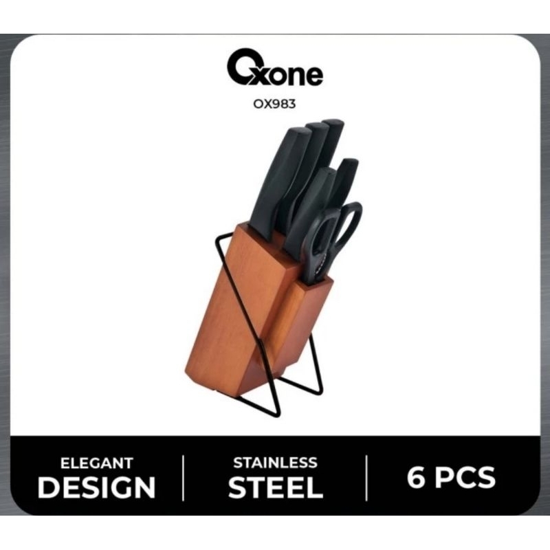 Oxone OX983 Pisau Set Tajam Wooden Block 5 Pisau 1Gunting