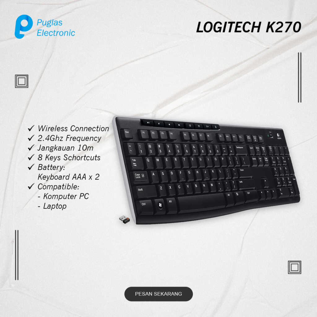 Keyboard Wireless Logitech K270 Komputer PC Laptop Notebook
