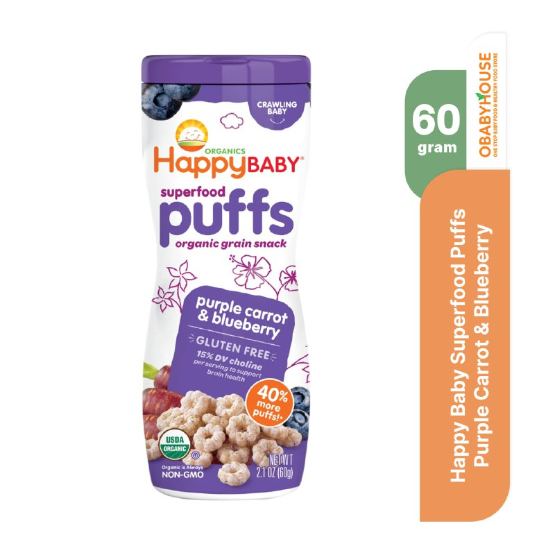 Happy Baby Superfood Puffs Purple Carrot &amp; Blueberry 60 gram