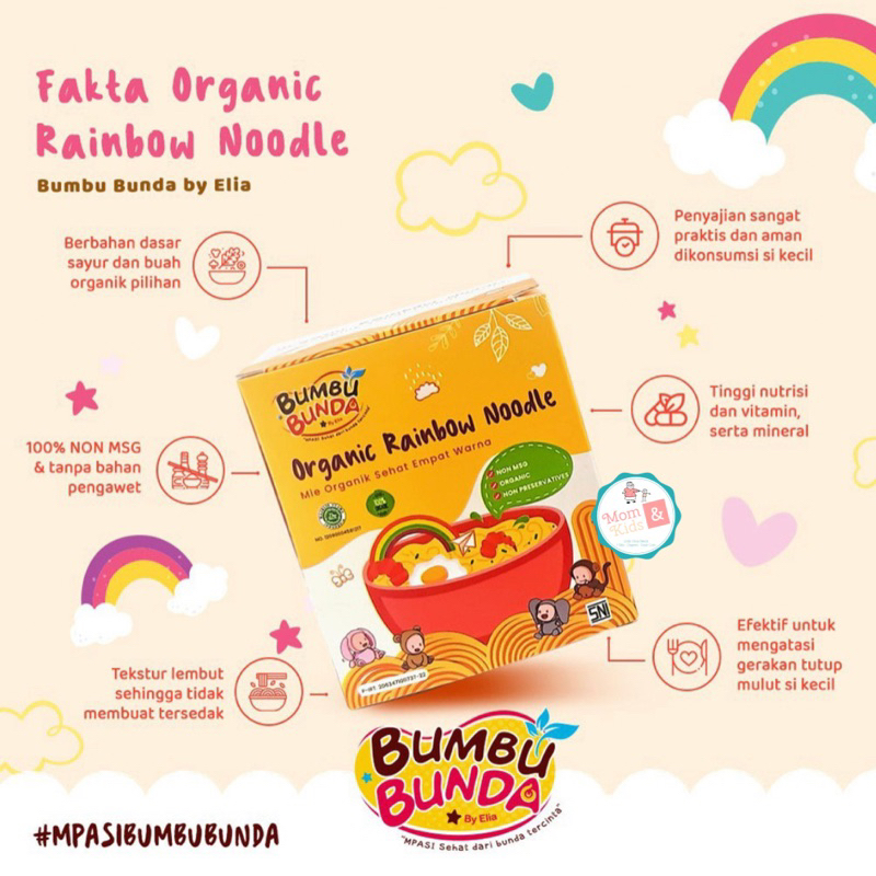 Bumbu Bunda By Elia Organic Rainbow Noodle | Mie Organik Sehat | Mie Sayur | MPASI Bayi